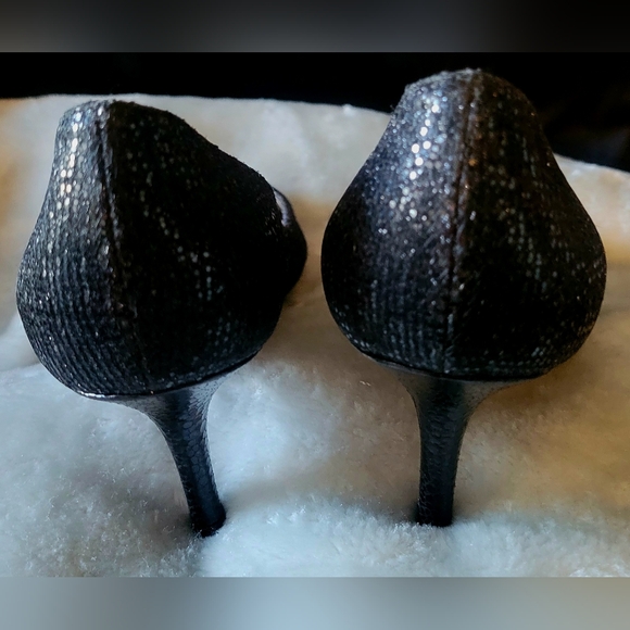 Jimmy Choo Black Sparkle Peep-Toe Heels - Picture 6 of 7